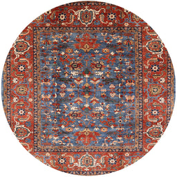 Round Mid-Century Modern Fire Brick Red Oriental Rug, urb806