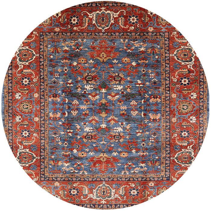 Round Mid-Century Modern Fire Brick Red Oriental Rug, urb806
