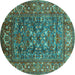 Round Oriental Turquoise Industrial Rug, urb806turq