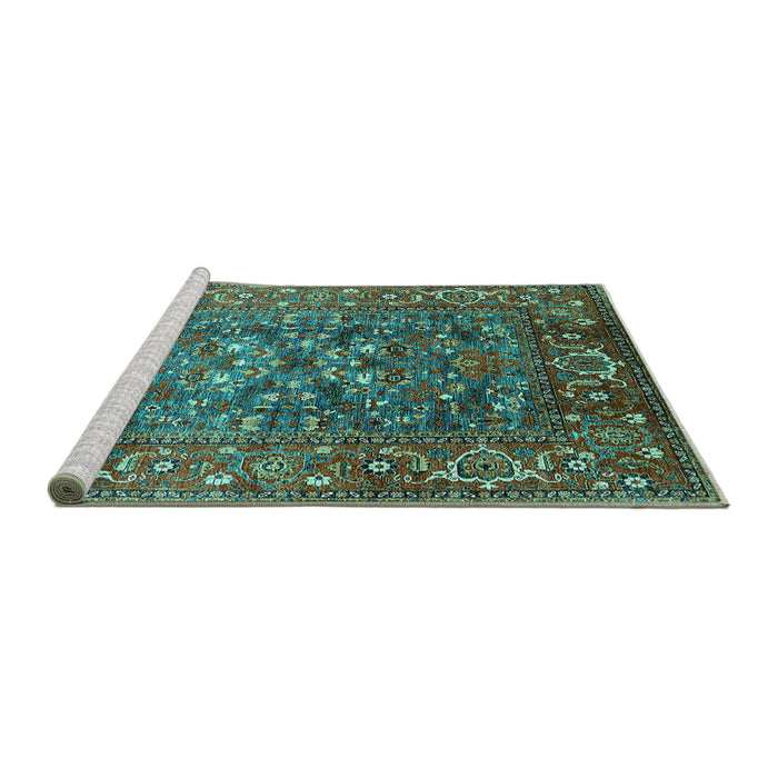 Sideview of Machine Washable Oriental Turquoise Industrial Area Rugs, wshurb806turq