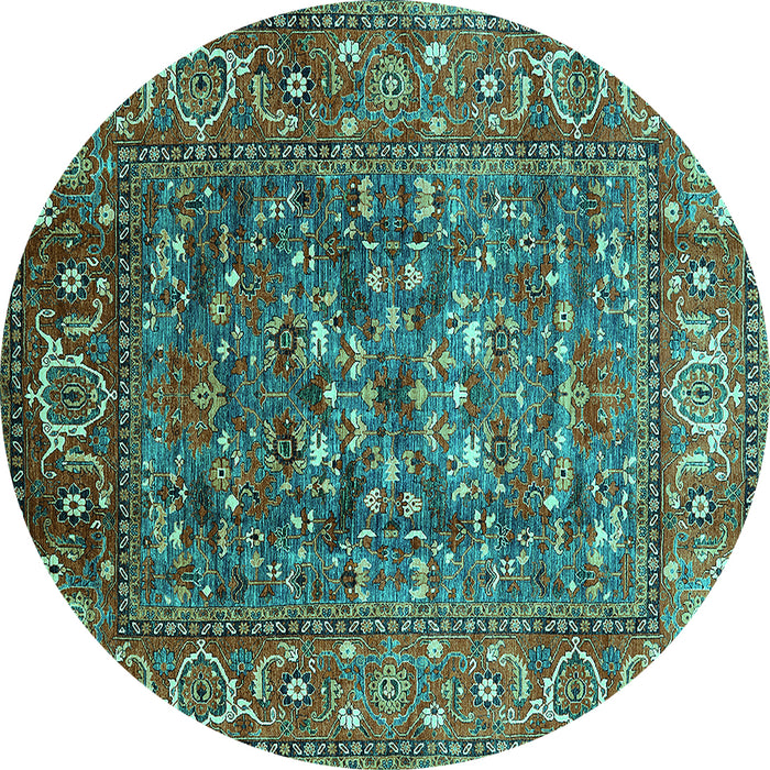 Round Machine Washable Oriental Turquoise Industrial Area Rugs, wshurb806turq