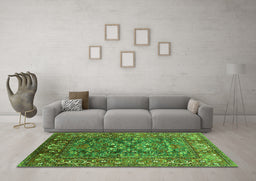 Machine Washable Oriental Green Industrial Area Rugs in a Living Room,, wshurb806grn