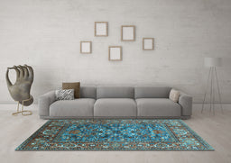 Machine Washable Oriental Light Blue Industrial Rug in a Living Room, wshurb806lblu