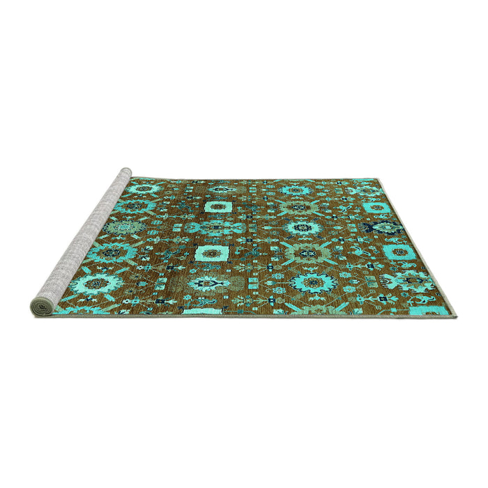 Sideview of Machine Washable Oriental Turquoise Industrial Area Rugs, wshurb807turq