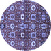 Round Machine Washable Oriental Blue Industrial Rug, wshurb807blu