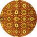 Round Machine Washable Oriental Yellow Industrial Rug, wshurb807yw