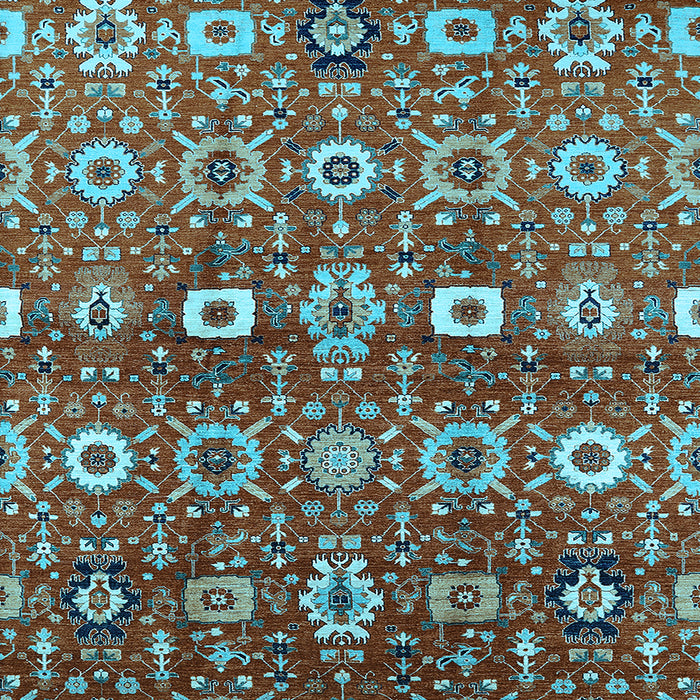 Square Machine Washable Oriental Light Blue Industrial Rug, wshurb807lblu