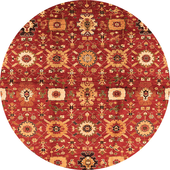 Round Machine Washable Oriental Orange Industrial Area Rugs, wshurb807org