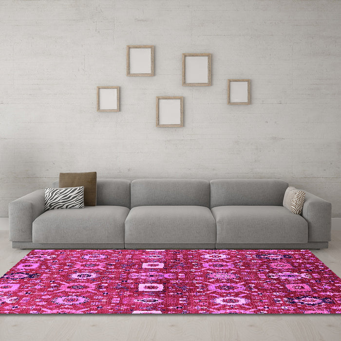 Machine Washable Oriental Pink Industrial Rug in a Living Room, wshurb807pnk