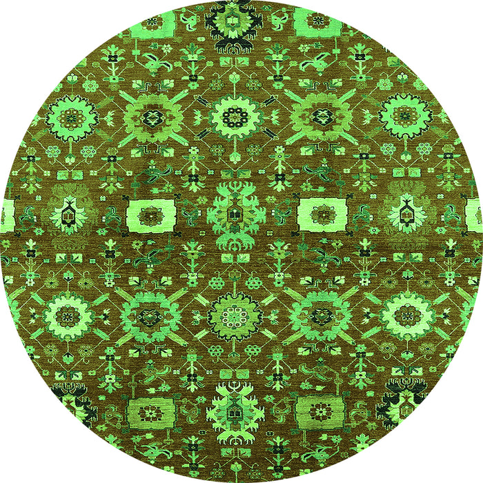 Round Machine Washable Oriental Green Industrial Area Rugs, wshurb807grn