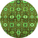 Round Machine Washable Oriental Green Industrial Area Rugs, wshurb807grn