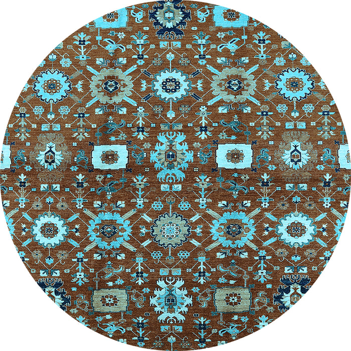 Round Machine Washable Oriental Light Blue Industrial Rug, wshurb807lblu