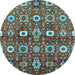 Round Machine Washable Oriental Light Blue Industrial Rug, wshurb807lblu