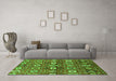 Machine Washable Oriental Green Industrial Area Rugs in a Living Room,, wshurb807grn