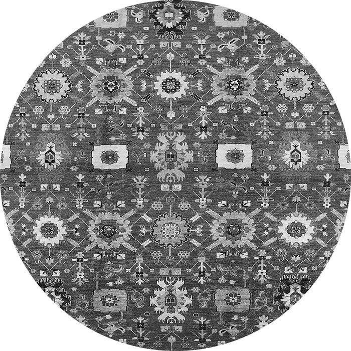 Round Machine Washable Oriental Gray Industrial Rug, wshurb807gry