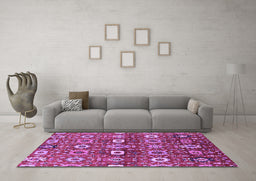 Machine Washable Oriental Purple Industrial Area Rugs in a Living Room, wshurb807pur