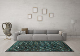 Machine Washable Oriental Turquoise Industrial Area Rugs in a Living Room,, wshurb808turq