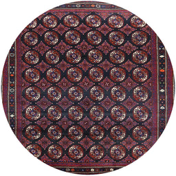 Round Mid-Century Modern Deep Red Oriental Rug, urb808