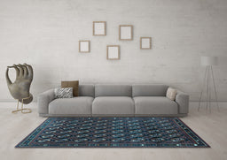Machine Washable Oriental Light Blue Industrial Rug in a Living Room, wshurb808lblu