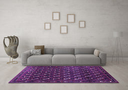 Machine Washable Oriental Purple Industrial Area Rugs in a Living Room, wshurb808pur