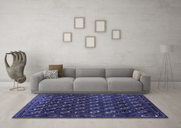 Machine Washable Oriental Blue Industrial Rug in a Living Room, wshurb808blu