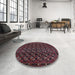 Round Machine Washable Industrial Modern Deep Red Rug in a Office, wshurb808