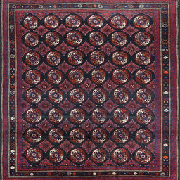 Square Mid-Century Modern Deep Red Oriental Rug, urb808