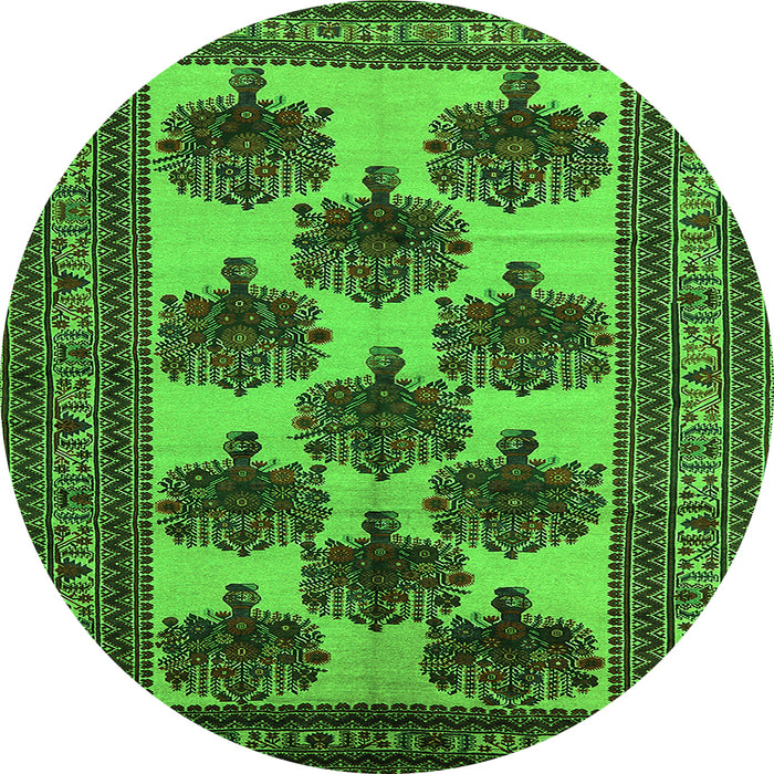 Round Oriental Green Industrial Rug, urb809grn