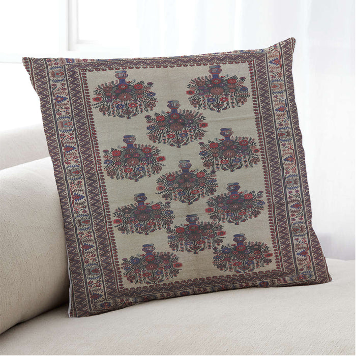 Lifestyle Image of Mid-Century Modern Urban Square Purple Lily Purple Throw Pillow, 18 inch by 18 inch, pwurb809