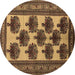 Round Oriental Brown Industrial Rug, urb809brn