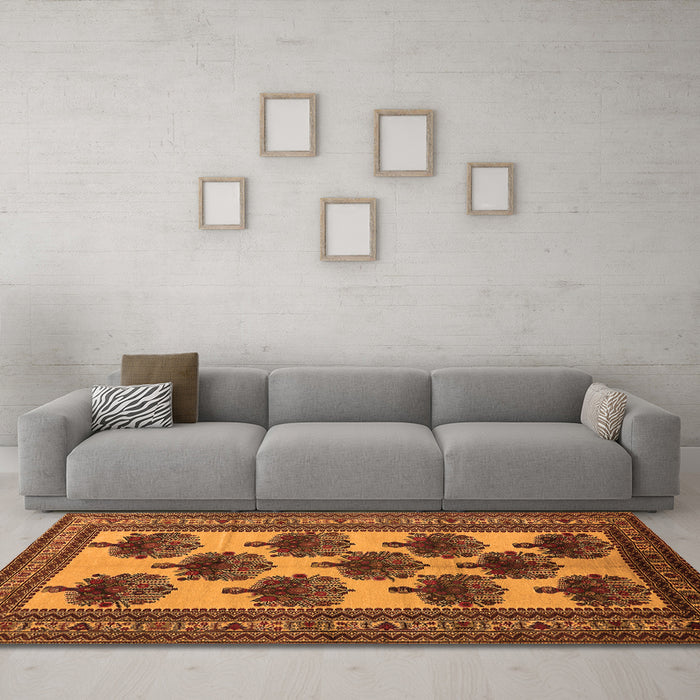Machine Washable Oriental Orange Industrial Area Rugs in a Living Room, wshurb809org