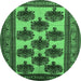 Round Machine Washable Oriental Emerald Green Industrial Area Rugs, wshurb809emgrn