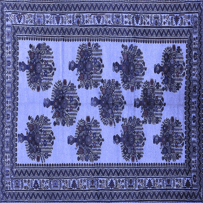 Square Machine Washable Oriental Blue Industrial Rug, wshurb809blu