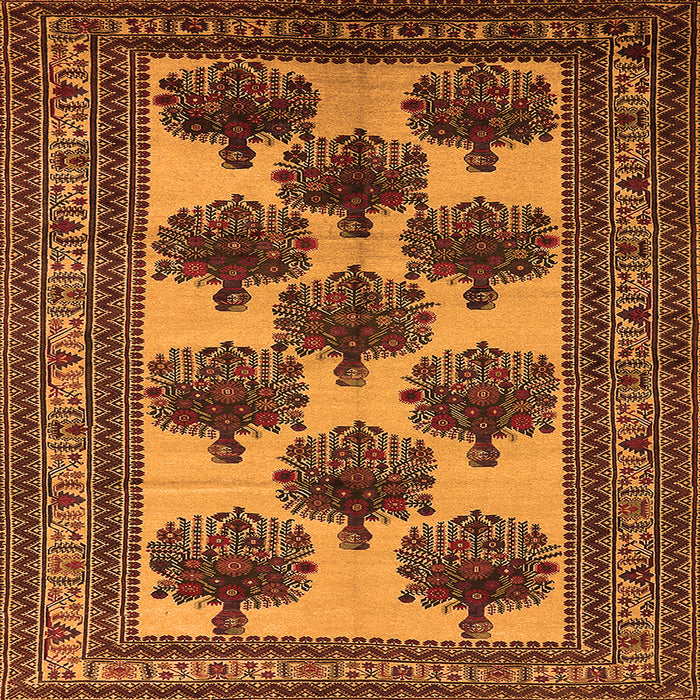 Square Machine Washable Oriental Orange Industrial Area Rugs, wshurb809org