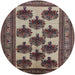 Round Mid-Century Modern Purple Lily Purple Oriental Rug, urb809