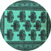 Round Machine Washable Oriental Turquoise Industrial Area Rugs, wshurb809turq