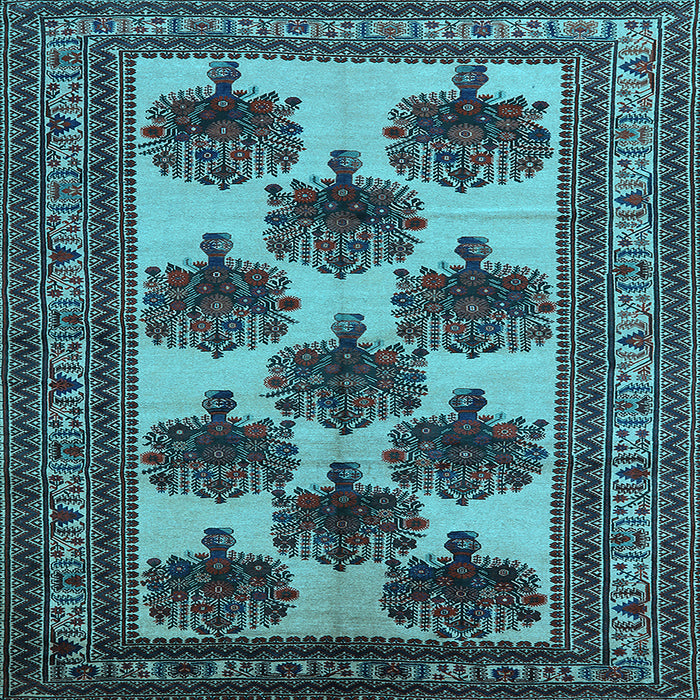 Square Machine Washable Oriental Light Blue Industrial Rug, wshurb809lblu