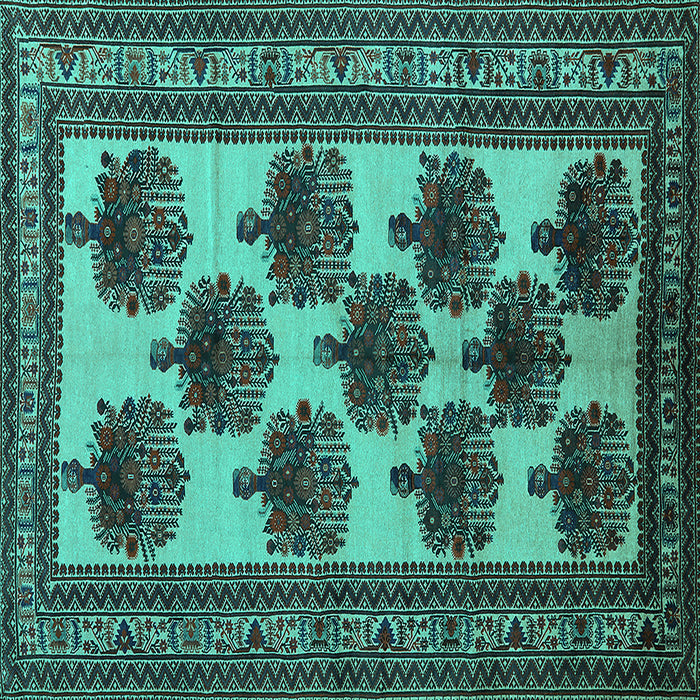 Square Machine Washable Oriental Turquoise Industrial Area Rugs, wshurb809turq