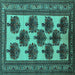 Square Machine Washable Oriental Turquoise Industrial Area Rugs, wshurb809turq