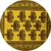 Round Machine Washable Oriental Yellow Industrial Rug, wshurb809yw