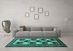 Machine Washable Oriental Turquoise Industrial Area Rugs in a Living Room,, wshurb809turq