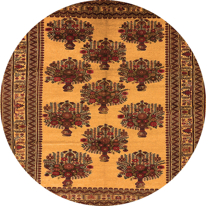 Round Machine Washable Oriental Orange Industrial Area Rugs, wshurb809org