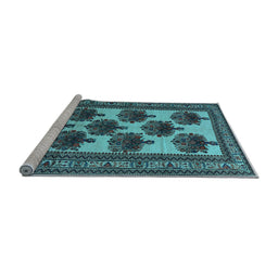 Sideview of Machine Washable Oriental Light Blue Industrial Rug, wshurb809lblu