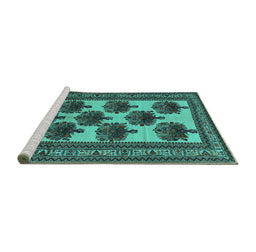Sideview of Machine Washable Oriental Turquoise Industrial Area Rugs, wshurb809turq
