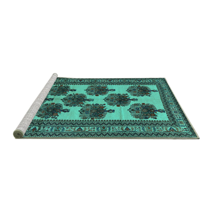 Sideview of Machine Washable Oriental Turquoise Industrial Area Rugs, wshurb809turq