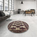 Round Mid-Century Modern Purple Lily Purple Oriental Rug in a Office, urb809