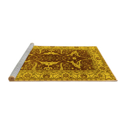 Sideview of Machine Washable Oriental Yellow Traditional Rug, wshurb810yw