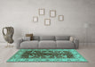 Machine Washable Oriental Turquoise Traditional Area Rugs in a Living Room,, wshurb810turq