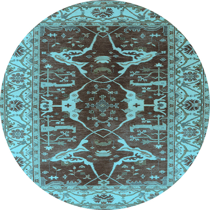 Round Machine Washable Oriental Light Blue Traditional Rug, wshurb810lblu
