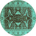Round Oriental Turquoise Traditional Rug, urb810turq